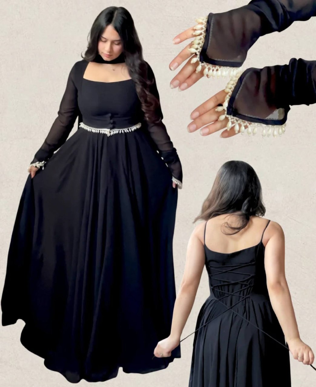 Deep Onyx Sheer-Sleeve Heritage Ensemble